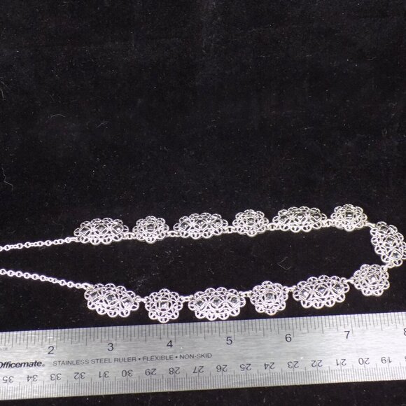 Vintage Crown Trifari Necklace Art Deco Style Textured Filigree Stones 15" +2" - Picture 8 of 11